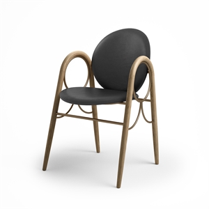 Brdr. Krüger Arcade Dining Chair Frame in Brass Metal and Oak with Upholstery in Black Leather